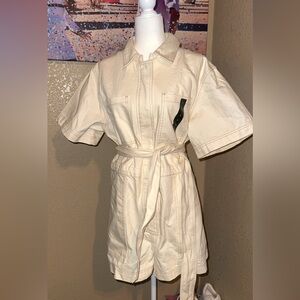 Cream Short Sleeve Belted Romper